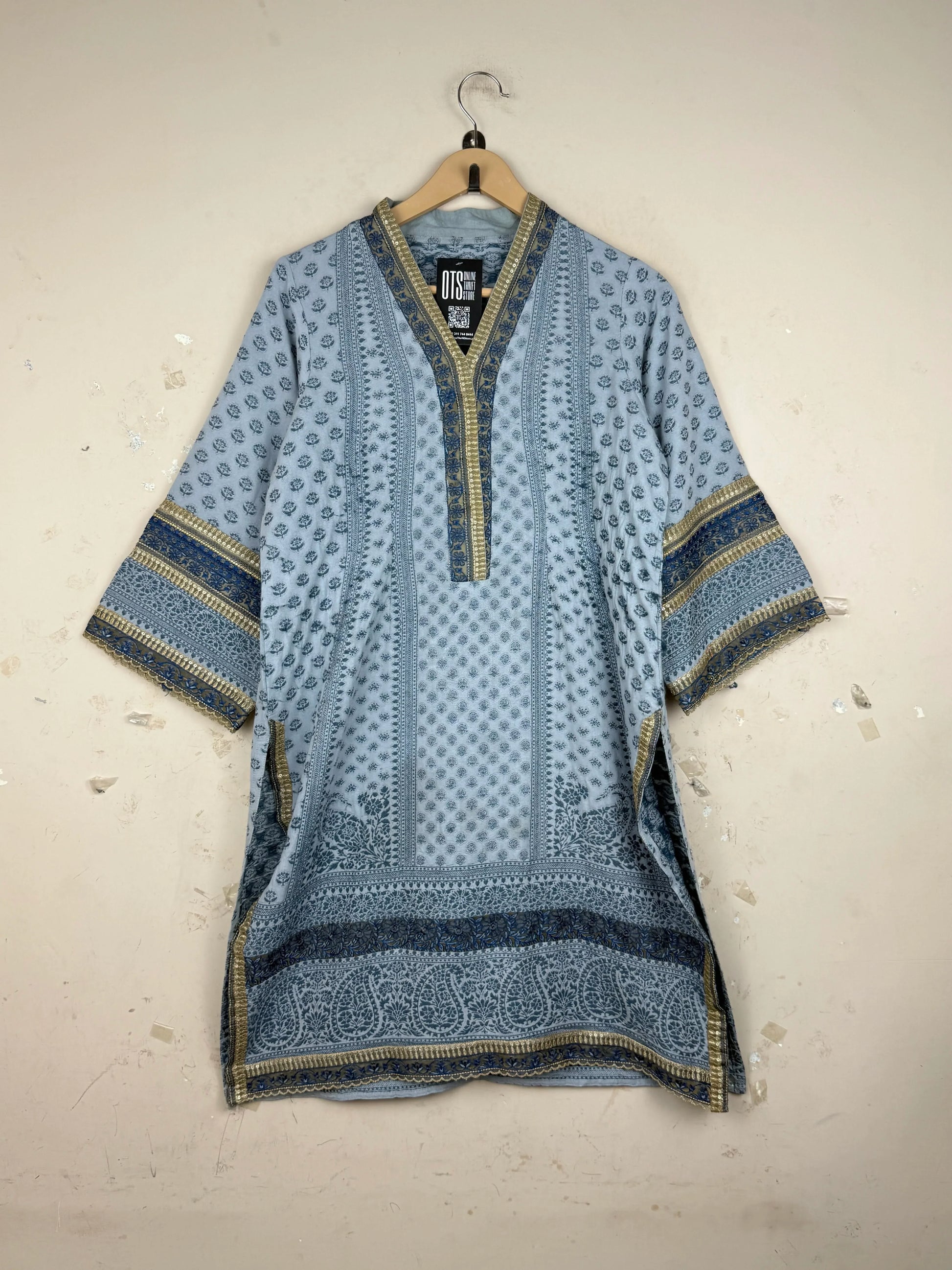 Shop Excellent Summer Kurti by Unknown | Preloved Branded Clothes | Blue Cotton | Womens | OTS Thrift Store Peshawar Pakistan