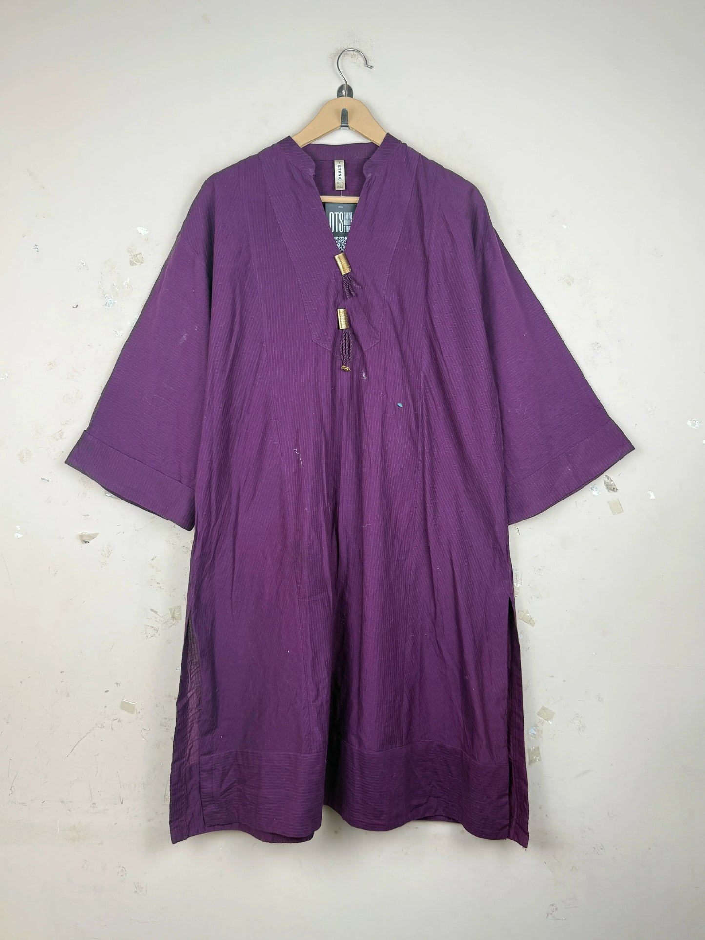 Shop Premium Summer Kurti by ETHNIC | Preloved Branded Clothes | DARK PURPLE Cotton | Womens | OTS Thrift Store Karachi Pakistan