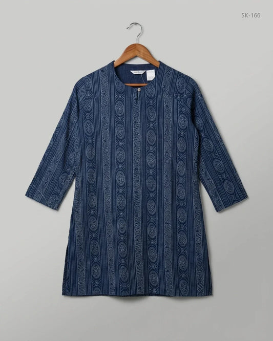 Secondhand Branded Printed Summer Kurti by NATURAL, DarkBlue Lawn fabric, Premium condition, for Womens - Online Thrift Shop Islamabad Pakistan