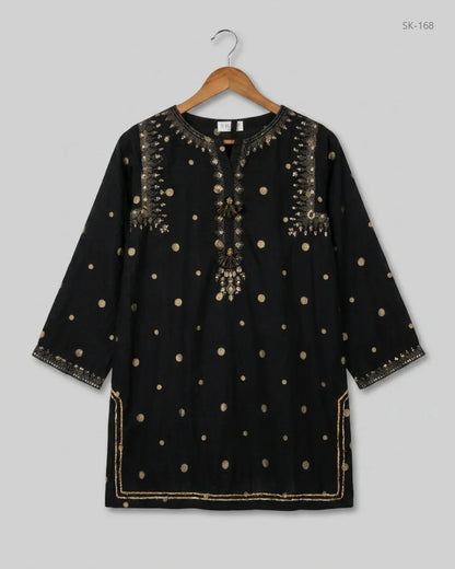 Shop Excellent Summer Kurti by SOHAYE | Preloved Branded Clothes | Black SOFT-Cotton | Womens | OTS Thrift Store Peshawar Pakistan