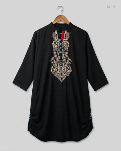 Summer Kurti | DAMAK | Preloved Branded | Black Lelin | Premium | OTS Thrift Store Islamabad Pakistan