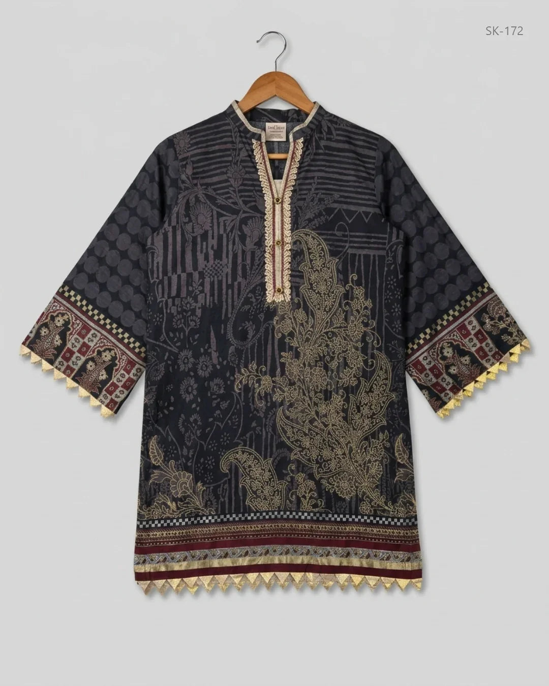 Premium Condition Summer Kurti | Preloved ALKARAM STUDIO | Black Lawn | Thrift Shop for Womens Karachi Pakistan | OTS