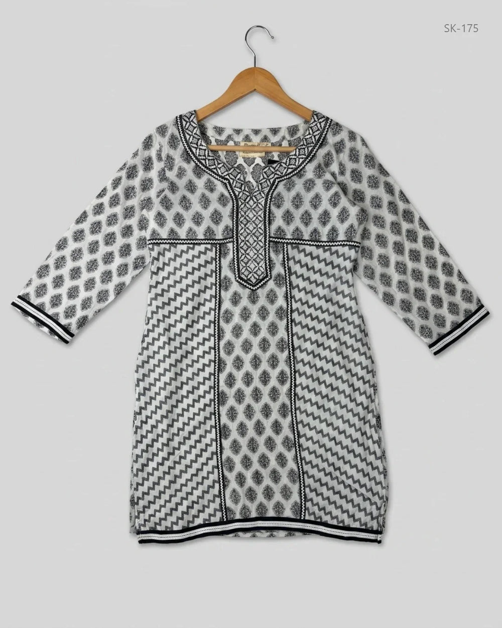 Preloved Premium Summer Kurti by RUPALI, Black & White LAWN for Womens - OTS Thrift Shop Islamabad Pakistan