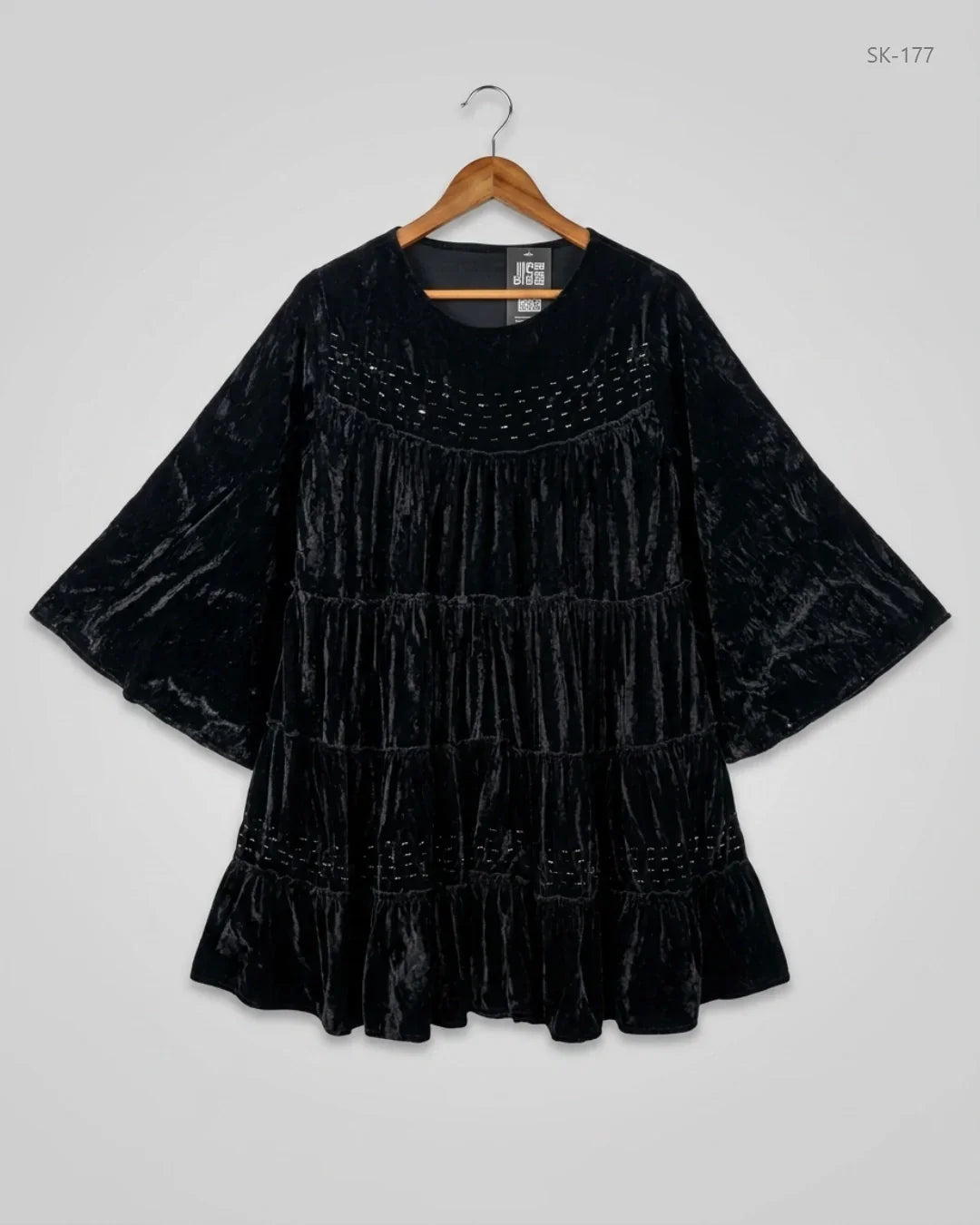 Secondhand Branded Summer Kurti by CUT LABEL, Black Polyester - Velvet fabric, Premium condition, for Womens - Online Thrift Shop Karachi Pakistan