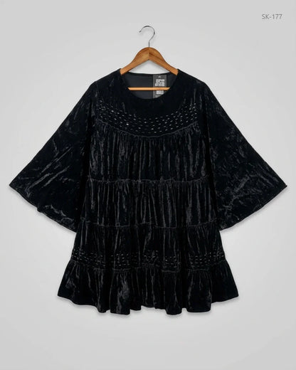 Secondhand Branded Summer Kurti by CUT LABEL, Black Polyester - Velvet fabric, Premium condition, for Womens - Online Thrift Shop Karachi Pakistan