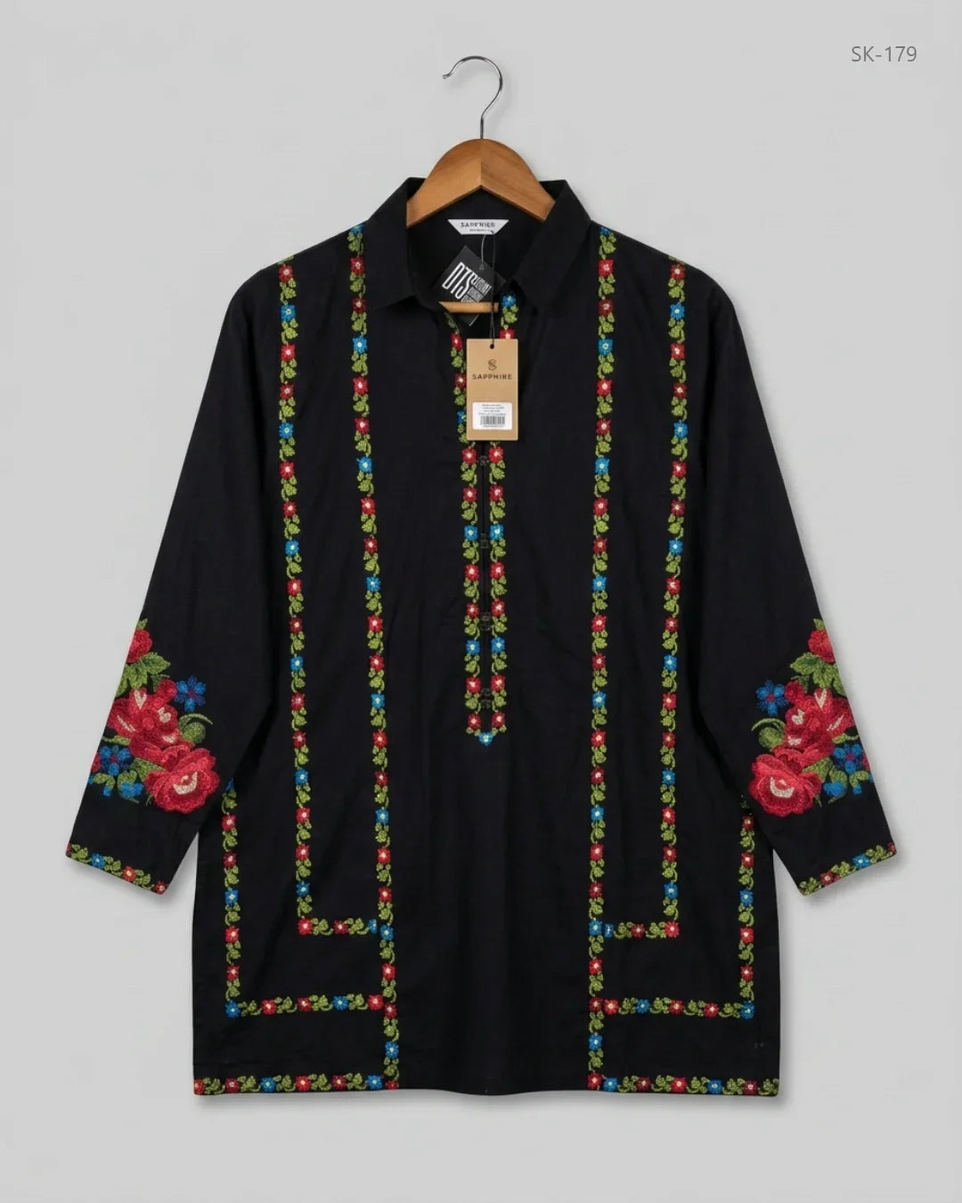 Shop Premium Summer Kurti by SAPPHIRE | Preloved Branded Clothes | Black Lawn | Womens | OTS Thrift Store Peshawar Pakistan