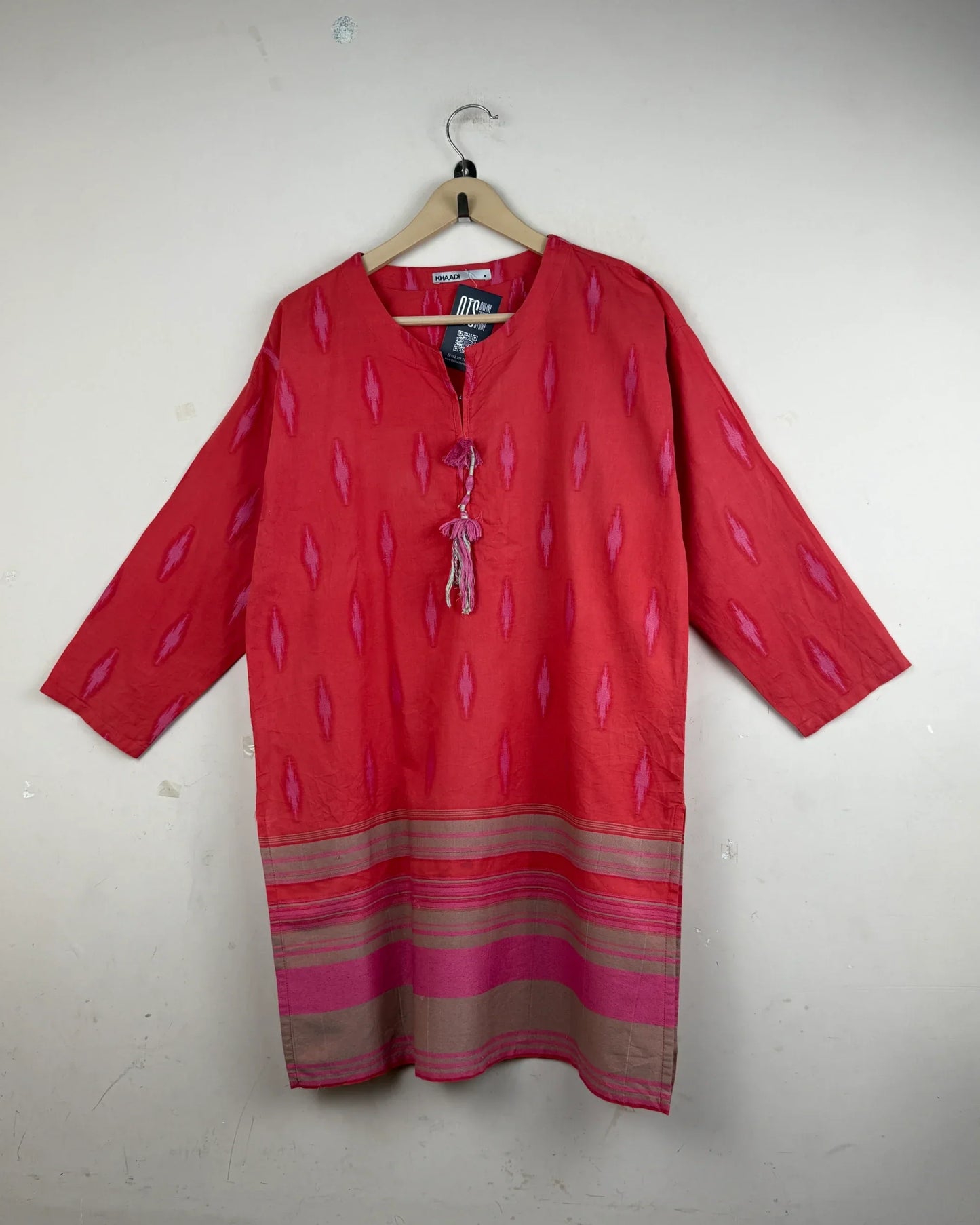 Shop Excellent Summer Kurti by KHAADI | Preloved Branded Clothes | CARROT COLOR LAWN | | OTS Thrift Store Islamabad Pakistan