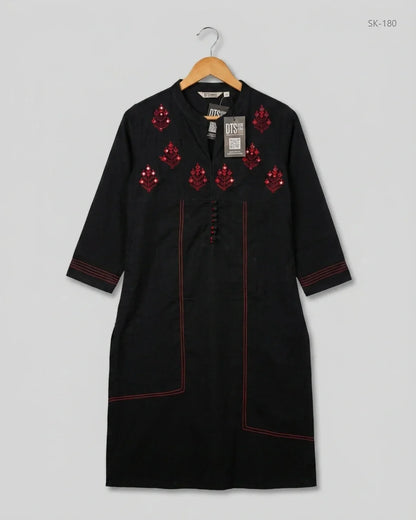 Shop Premium Summer Kurti by KARIGARI | Preloved Branded Clothes | Black Lawn | Womens | OTS Thrift Store Karachi Pakistan