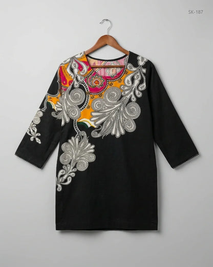 Printed Summer Kurti | CUT LABEL | Preloved Branded | Black Khadar | Premium | OTS Thrift Store Islamabad Pakistan