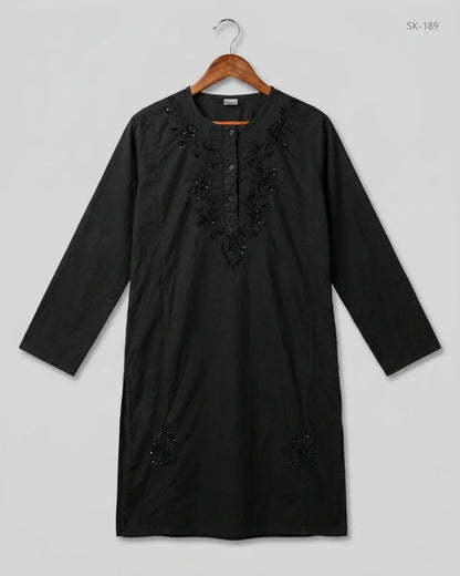 UK Imported secondhand Summer Kurti - CUT LABEL brand, Black Lawn, Excellent condition, for Womens - Online Thrift Store Karachi Pakistan