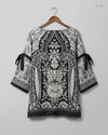 Printed Summer Kurti | KHAADI | Preloved Branded | Black & White Silk | Excellent | OTS Thrift Store Peshawar Pakistan