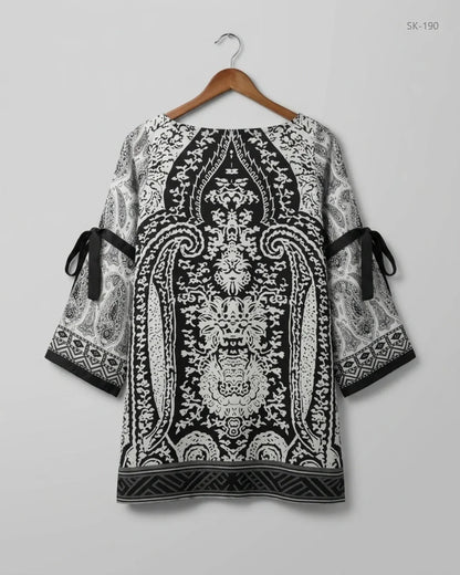 Printed Summer Kurti | KHAADI | Preloved Branded | Black & White Silk | Excellent | OTS Thrift Store Peshawar Pakistan
