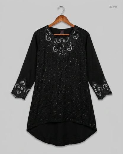 Secondhand Branded Summer Kurti by SJ, Black Cotton fabric, Premium condition, for Womens - Online Thrift Shop Lahore Pakistan
