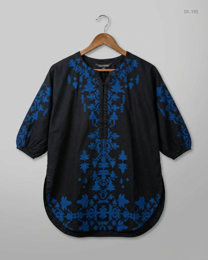 UK Imported secondhand Printed Summer Kurti - KHAADI brand, Black Lawn, Premium condition, for Womens - Online Thrift Store Peshawar Pakistan