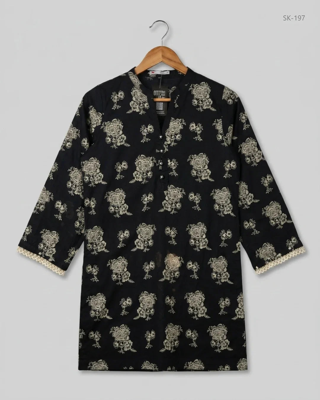 Shop Premium Summer Kurti by KHAADI | Preloved Branded Clothes | Black Lawn | Womens | OTS Thrift Store Islamabad Pakistan