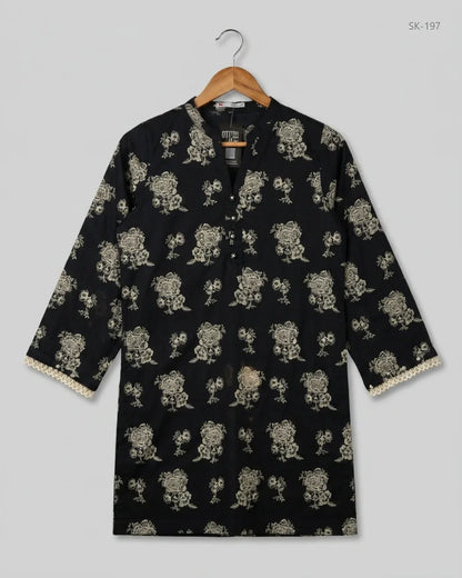 Shop Premium Summer Kurti by KHAADI | Preloved Branded Clothes | Black Lawn | Womens | OTS Thrift Store Islamabad Pakistan