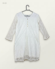 Secondhand Branded Summer Kurti by UMAN, White NET COTTON fabric, Premium condition, for Womens - Online Thrift Shop Karachi Pakistan