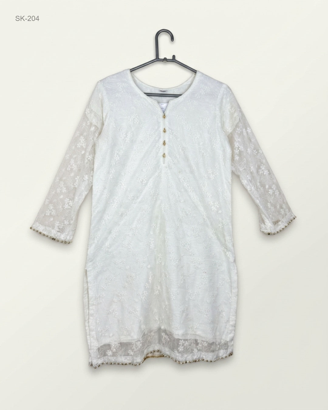 Secondhand Branded Summer Kurti by UMAN, White NET COTTON fabric, Premium condition, for Womens - Online Thrift Shop Karachi Pakistan