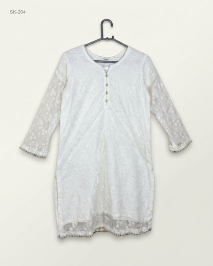 Secondhand Branded Summer Kurti by UMAN, White NET COTTON fabric, Premium condition, for Womens - Online Thrift Shop Karachi Pakistan