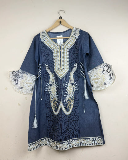 Summer Kurti | Cut Label | Preloved Branded | Blue Cotton | Premium | OTS Thrift Store Islamabad Pakistan