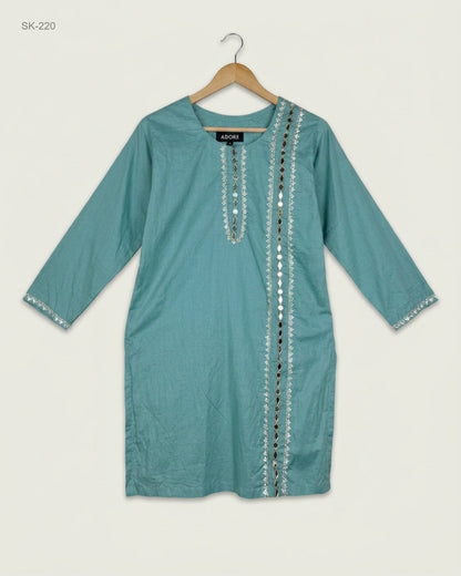 UK Imported secondhand Summer Kurti - CUT LABEL brand, Green cotton, Premium condition, for Womens - Online Thrift Store Islamabad Pakistan