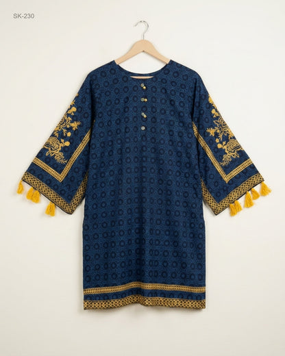 UK Imported secondhand Summer Kurti - CUT LABEL brand, Navy Blue Lawn, Excellent condition, for Womens - Online Thrift Store Islamabad Pakistan