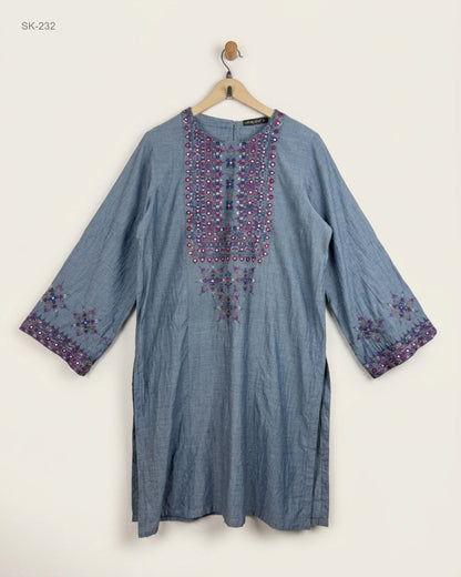 Secondhand Branded Summer Kurti by LIME LIGHT, Grey Cotton fabric, Premium condition, for Womens - Online Thrift Shop Islamabad Pakistan