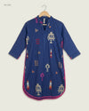 Secondhand Branded Summer Kurti by ETHNIC, Blue Khadhar fabric, Premium condition, for Womens - Online Thrift Shop Karachi Pakistan