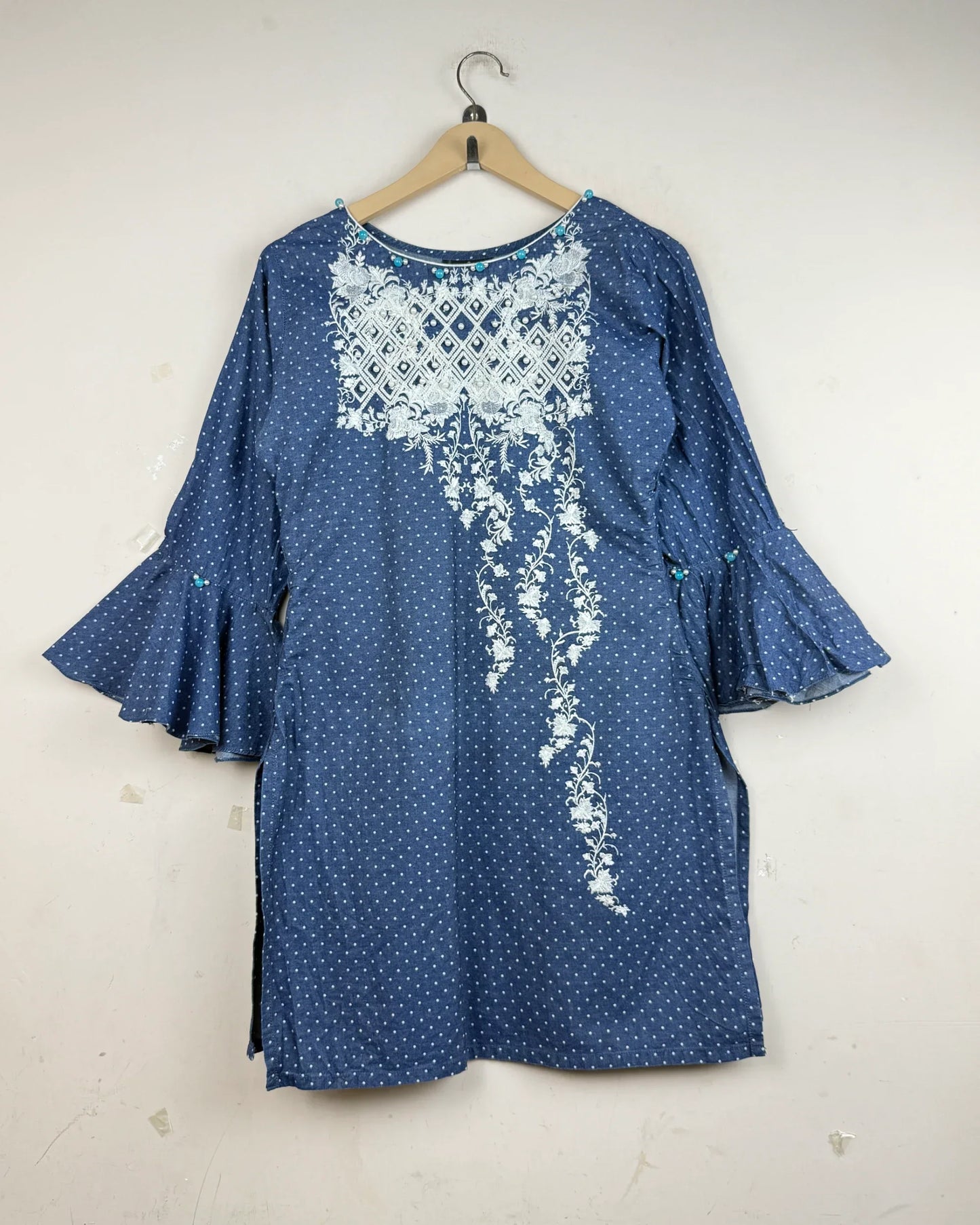 UK Imported secondhand Summer Kurti - Monas brand, Blue Cotton, Premium condition, for - Online Thrift Store Peshawar Pakistan
