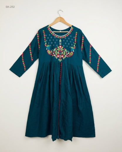 Secondhand Branded Summer Kurti by CUT LABEL, Turquoise COTTON fabric, Premium condition, for Womens - Online Thrift Shop Islamabad Pakistan