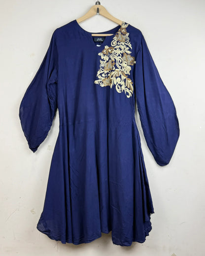 Preloved Premium Summer Kurti by I-Z, Navy Blue LAWN for - OTS Thrift Shop Lahore Pakistan