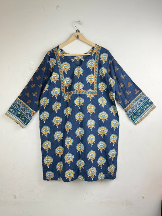 Preloved Premium Summer Kurti by Cut Label, Blue Lawn for Women - OTS Thrift Shop Peshawar Pakistan