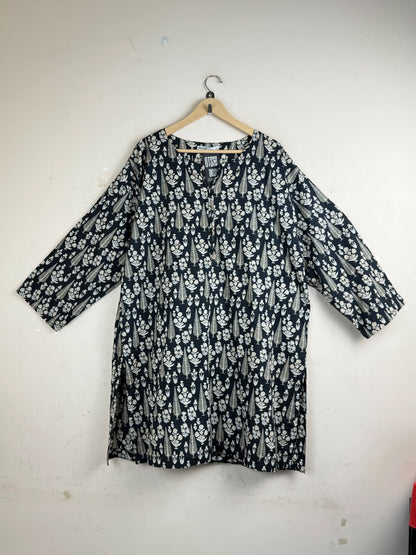 Shop Premium Summer Kurti by KHAADI | Preloved Branded Clothes | Black lawn | Women | OTS Thrift Store Lahore Pakistan
