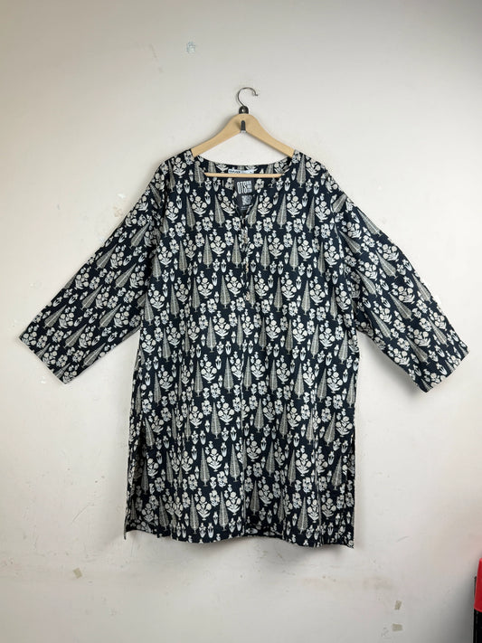 Shop Premium Summer Kurti by KHAADI | Preloved Branded Clothes | Black lawn | Women | OTS Thrift Store Lahore Pakistan