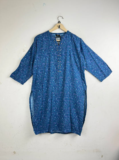 Preloved Premium Summer Kurti by Saya, Blue Cotton for Women - OTS Thrift Shop Peshawar Pakistan