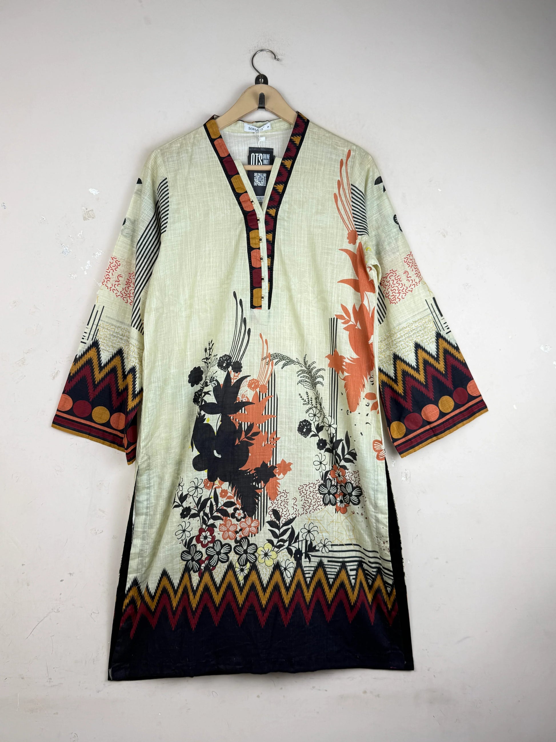 Preloved Premium Plus Summer Kurti by Sohaye, Beige Lawn for Women - OTS Thrift Shop Peshawar Pakistan