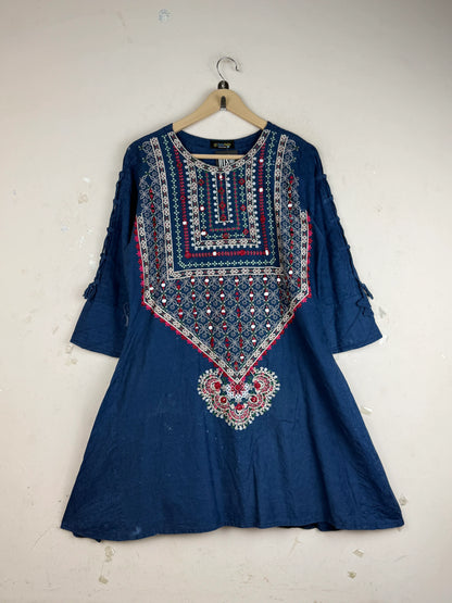 UK Imported secondhand Summer Kurti - Dada pota brand, Blue Cotton, Excellent condition, for Women - Online Thrift Store Peshawar Pakistan