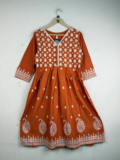 Shop Premium Summer Kurti by Sunny dot | Preloved Branded Clothes | Orange Cotton | Women | OTS Thrift Store Lahore Pakistan