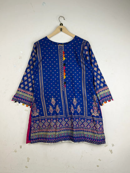 Secondhand Branded Summer Kurti by Bin jamil, Blue Lawn fabric, Premium condition, for Women - Online Thrift Shop Karachi Pakistan