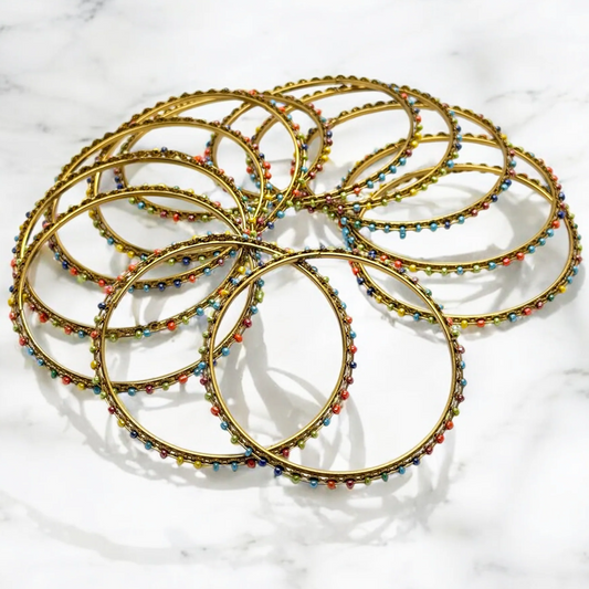 Multicolor Metal Pearl Bangle Set
