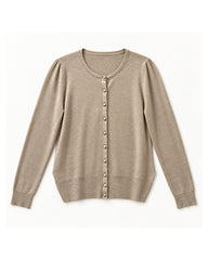 Beige women's preloved button-down cardigan, VW-BLWC02