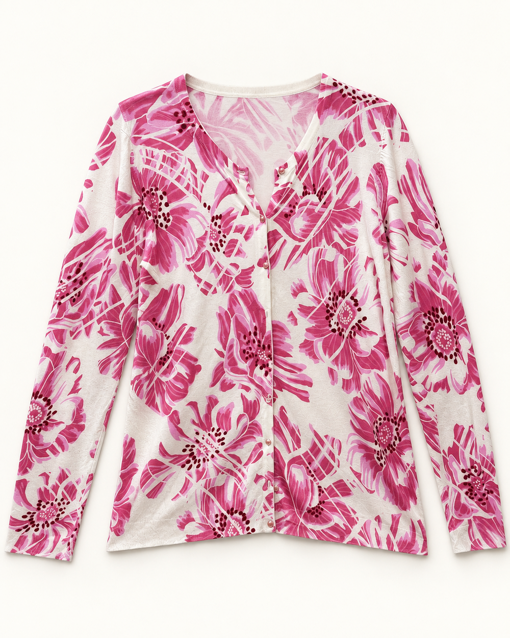 Pink & White Floral women's preloved button-down cardigan, VW-BLWC105