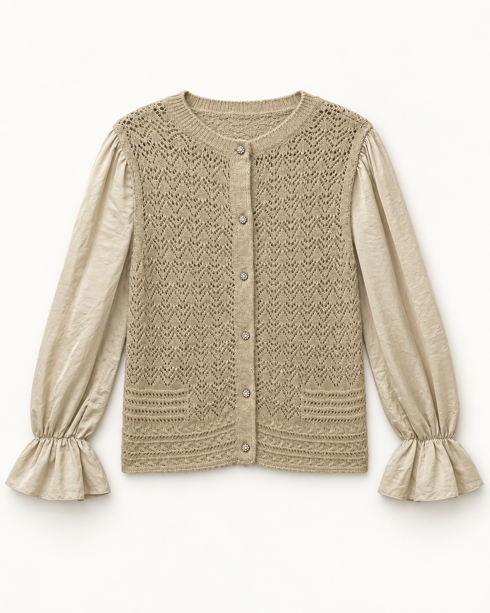 Beige women's preloved button-down cardigan, VW-BLWC109