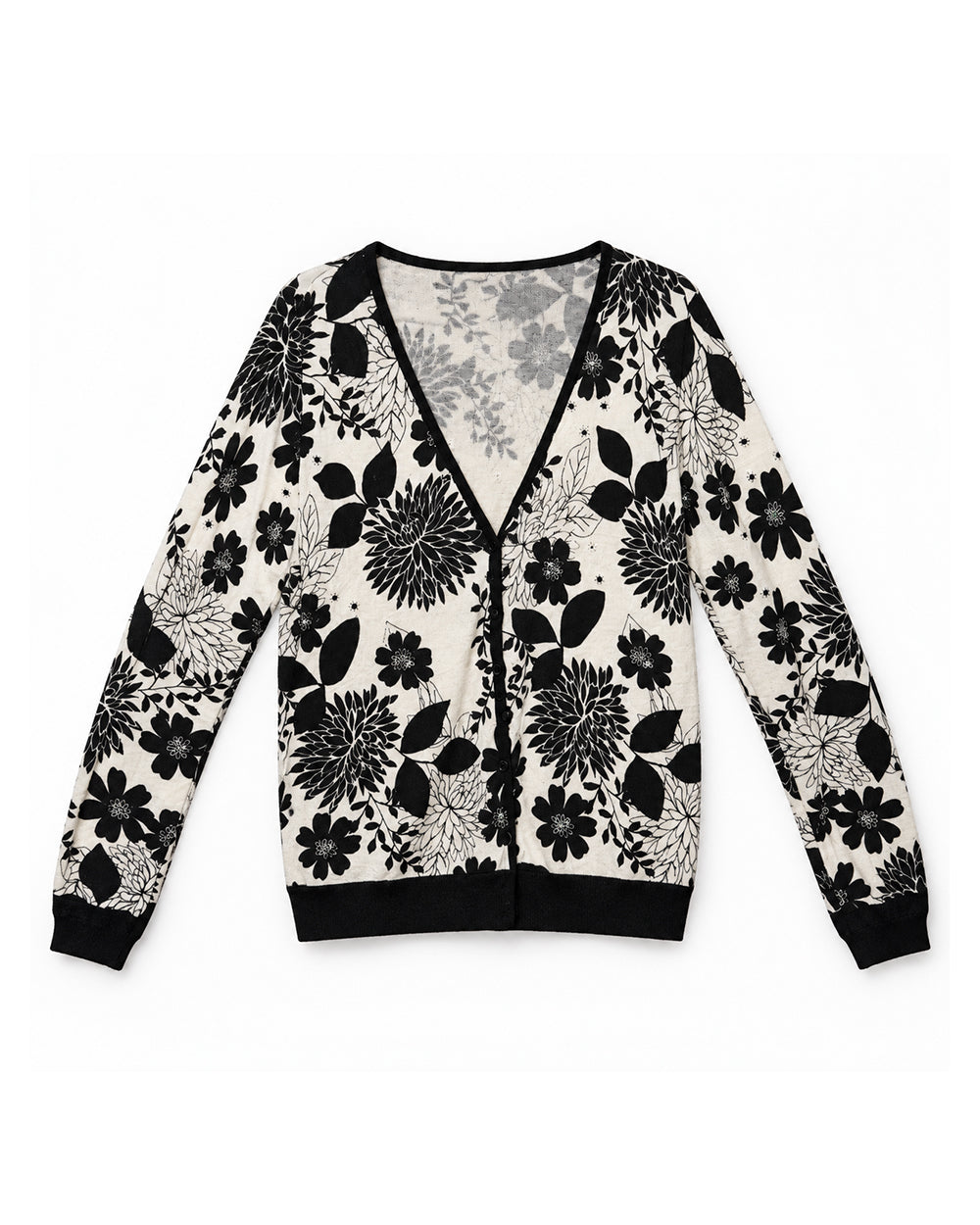 Black & White Floral women's preloved button-down cardigan, VW-BLWC26