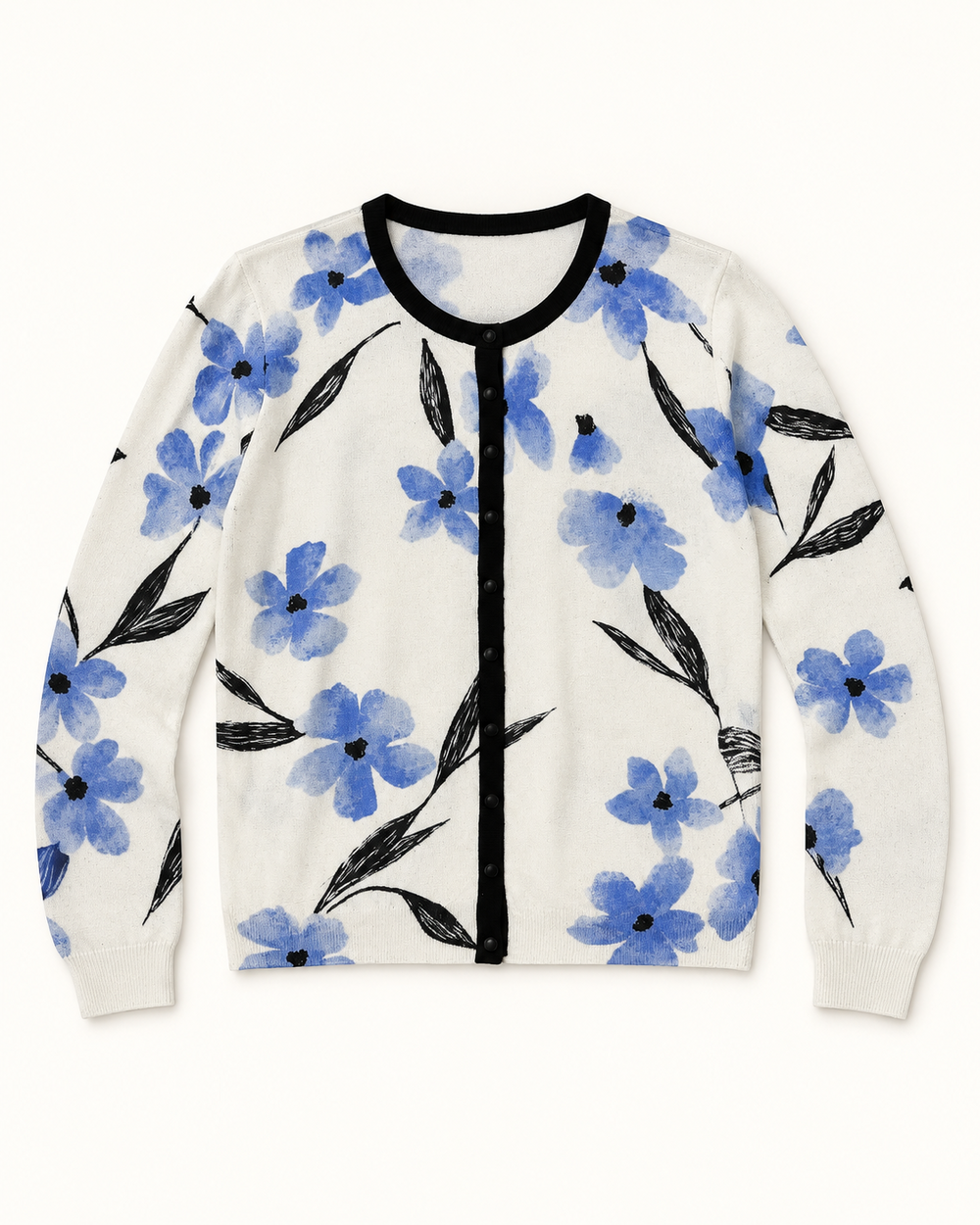 Ivory & Blue Floral women's preloved button-down cardigan, VW-BLWC41
