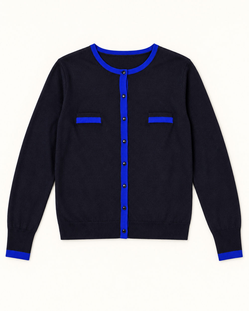 Black & Blue Trim women's preloved button-down cardigan, VW-BLWC50