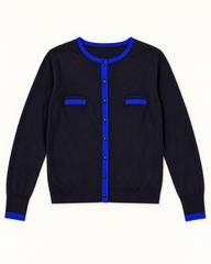 Black & Blue Trim women's preloved button-down cardigan, VW-BLWC50