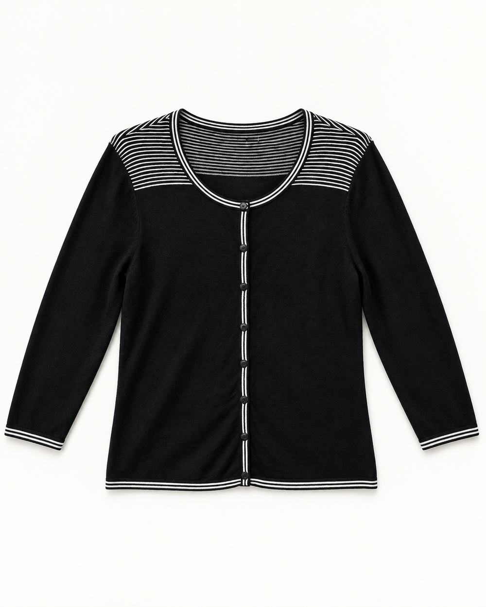 Black & Grey Trim women's preloved button-down cardigan, VW-BLWC75