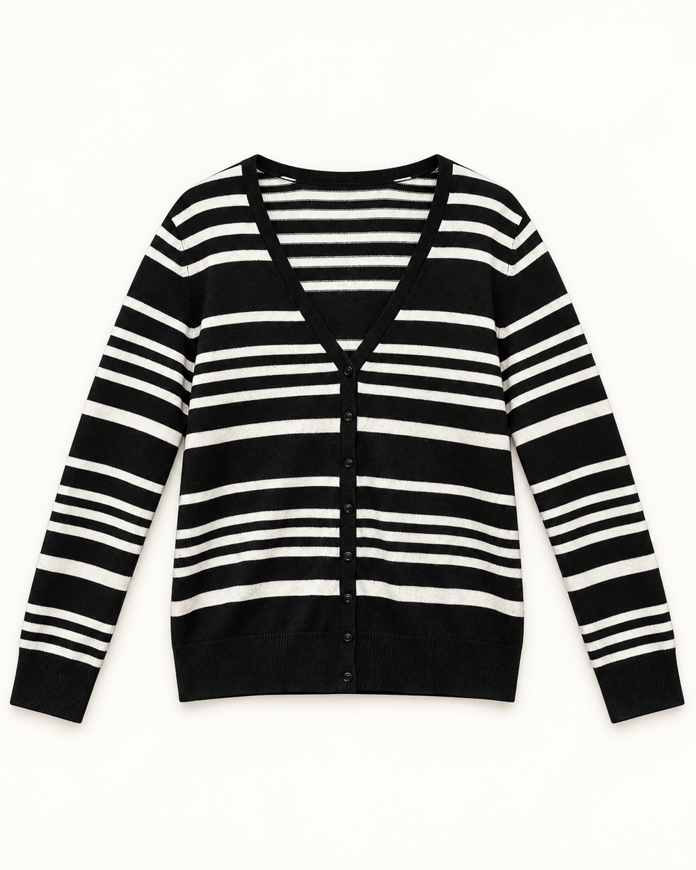 Black & White Stripe women's preloved button-down cardigan, VW-BLWC76