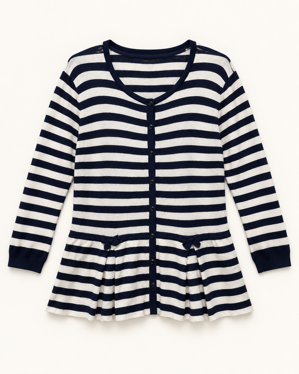 Navy & White Stripe women's preloved button-down cardigan, VW-BLWC98
